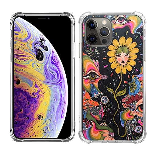 Gialcenik Trippy Psychedelic Phone Case Compatible With Iphone 12/ Iphone 12 Pro, Hippie Art Flower With Eyes Cover Case For Iphone 12/ Iphone 12 Pro, Unique Trendy Design Tpu Bumper Cover Case #TOP1