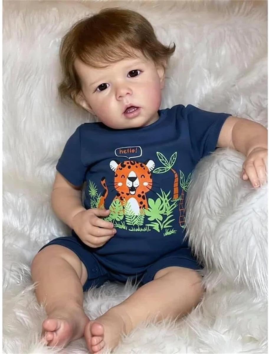 Realistic Reborn Baby Boy Dolls - 20 Inch 50cm Reborn Babies Full Body Vinyl Anatomically Correct Doll with Rooted Hair Cute Lifelike Newborn Doll for Kids 5+ with Accessories