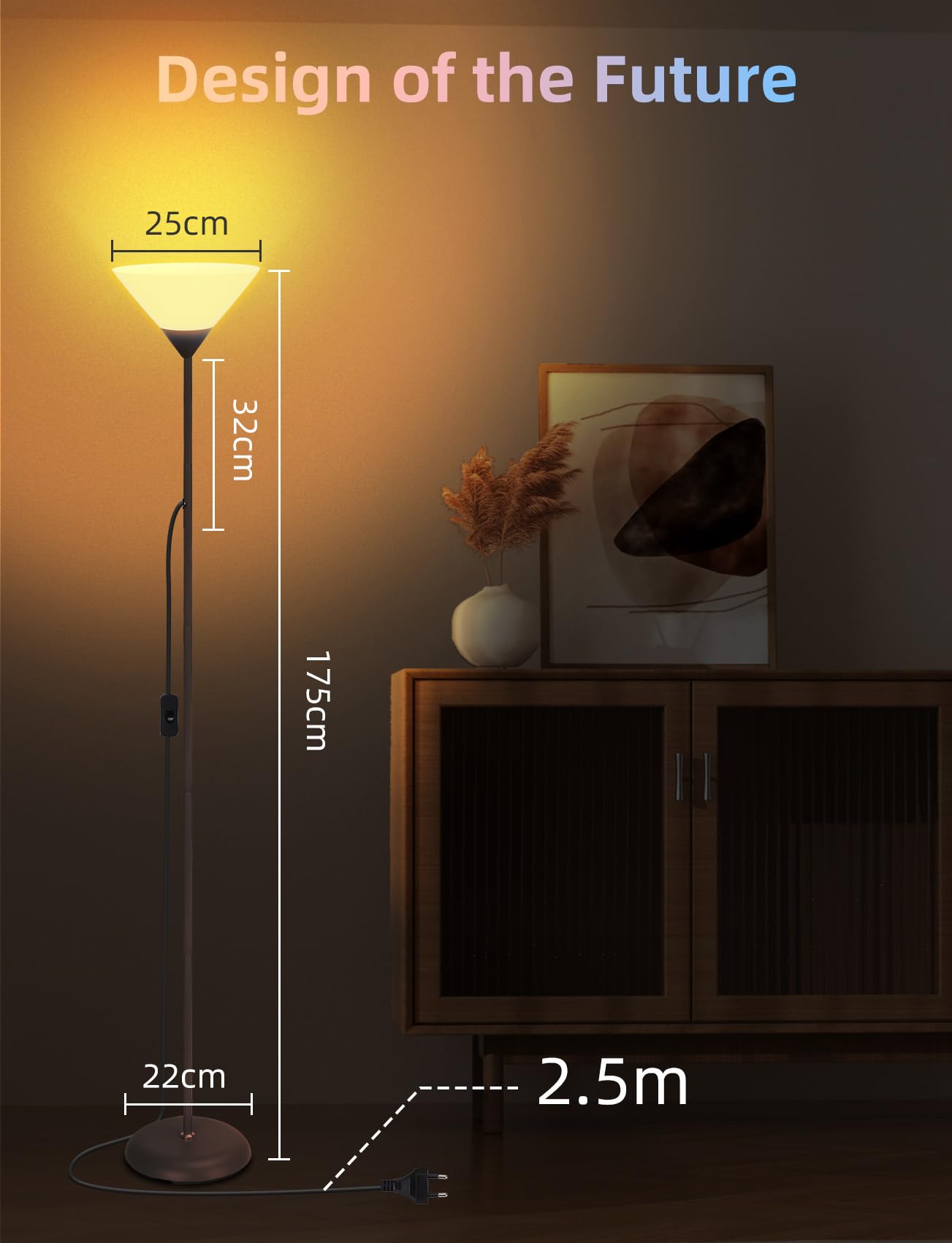 Aigostar Lámpara de Pie Moderna, con Mando a Distancia y Bluetooth Mesh G45 E27 Bombilla LED RGB & 2700K-6500K, Lámpara de Pie Regulable, Compatible con Alexa, 175 cm