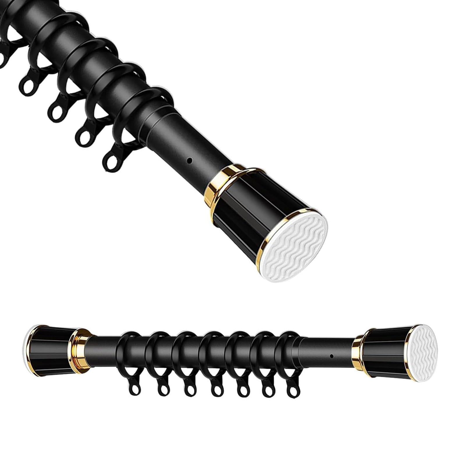 WQPMNYG Adjustable Tension Shower Curtain Rod, No Drill, 3m Diameter, Rust-Resistant Steel, Non-Slip Design for, Closets, Doors (Black, 110-190cm/43-74in)