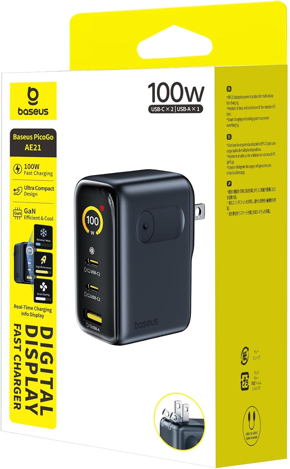 Baseus Picogo 100W USB C Charger, 3-Port Multi-Device Fast Charging Laptop Charger with Smart Display & Touch Control, GaN Power Adapter for MacBook Pro, iPhone 17/16, Pixel, Steam Deck, ROG Ally - Image 8