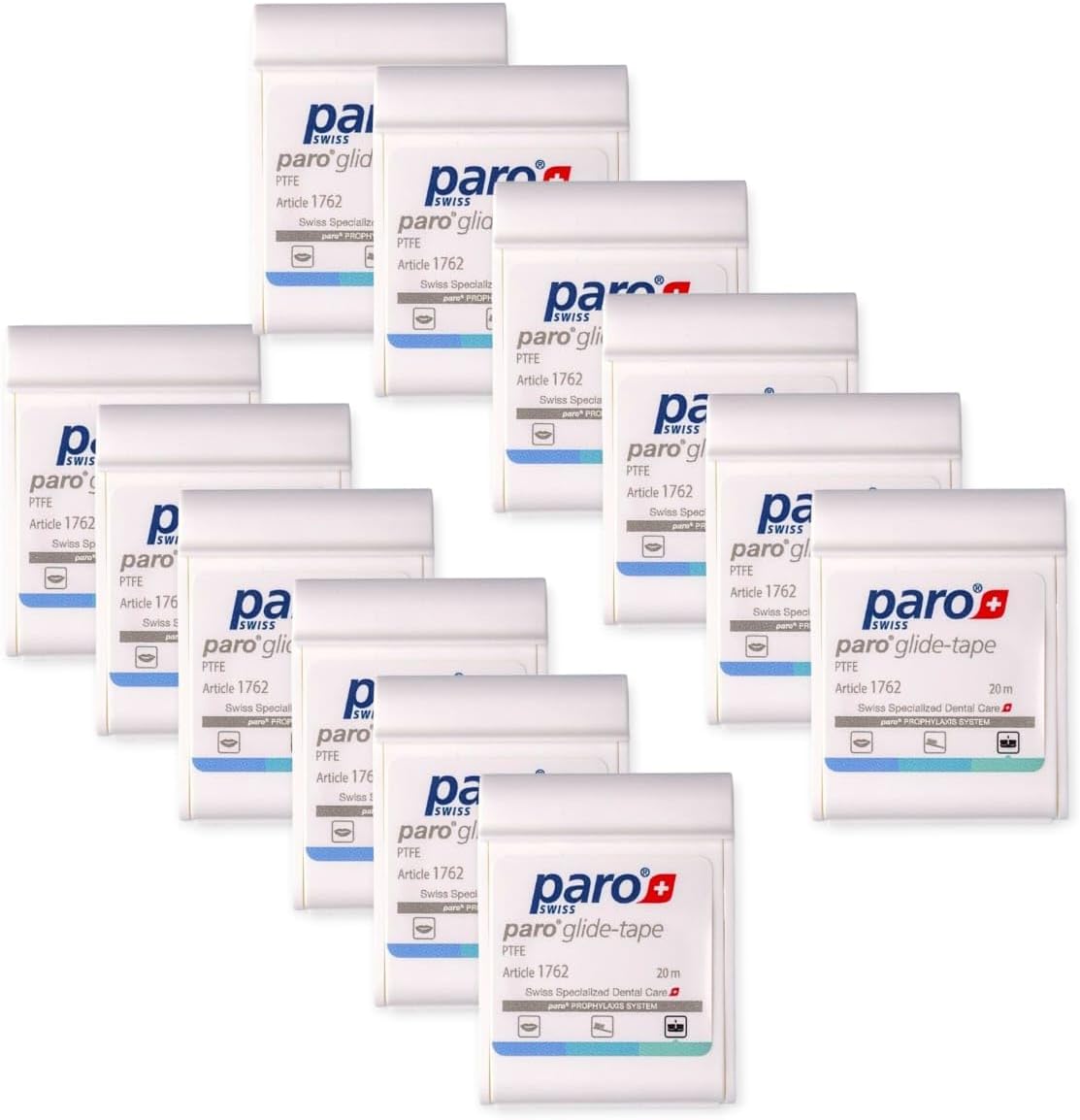 Paro Glide-Tape Dental Tape with Teflon Surface 1762 (Teflon-Tape, Does not Fray) 20 m (12 Pack)