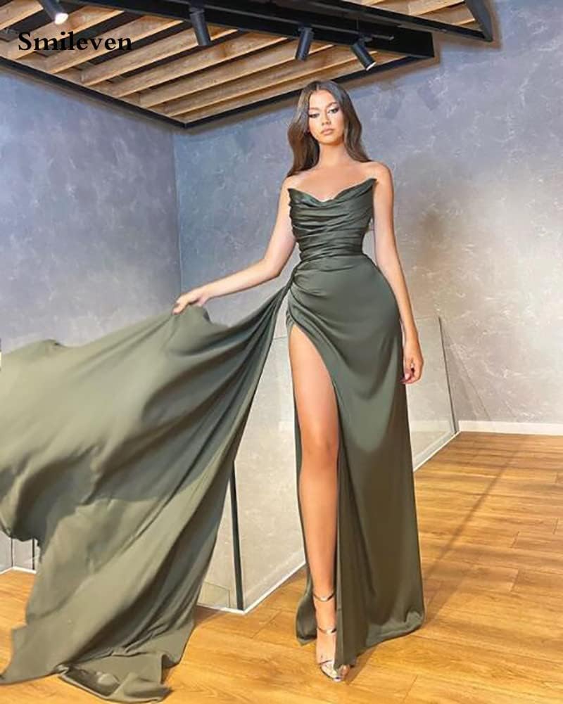 Women's Strapless Mermaid Prom Dresses Long 2023 High Split Formal Evening Party Gowns