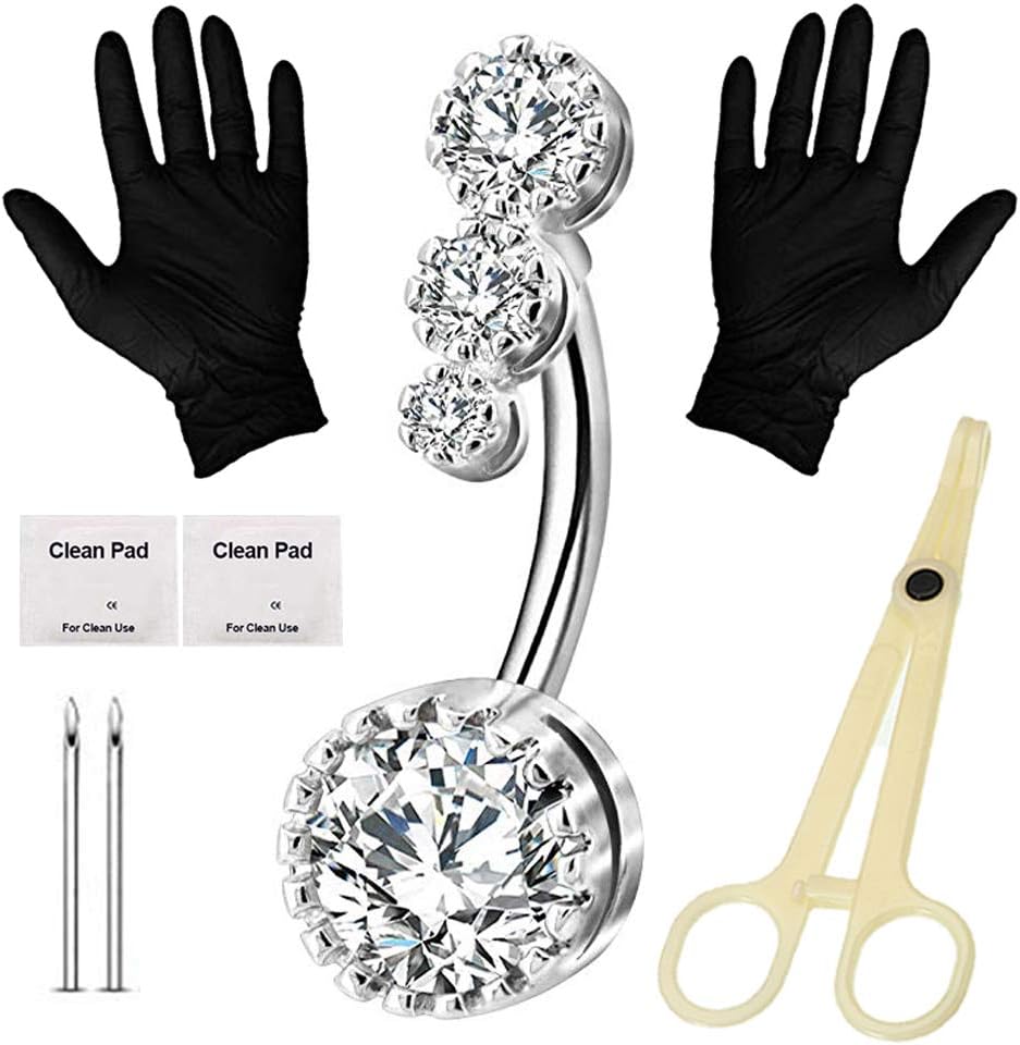 Piercing Kit - Autdor Professional Belly Piercing Kit Includes Piercing Jewelry Piercing Needles 14G Piercing Clamps Belly Button Rings Navel Rings for Body Piercing Kit Piercing Supplies