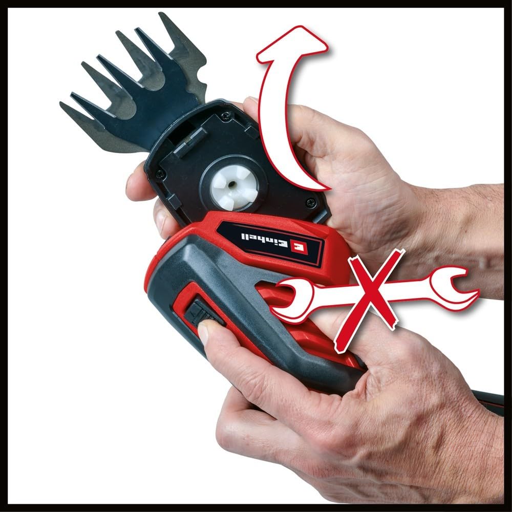 Einhell Tijeras de césped y arbustos con batería GC-CG 3,6/70 Li (batería de Ion de Litio de 3,6 V, 2,0 Ah, Cuchillo de Tijeras de césped de 70 mm, 110 mm, Mango telescópico)