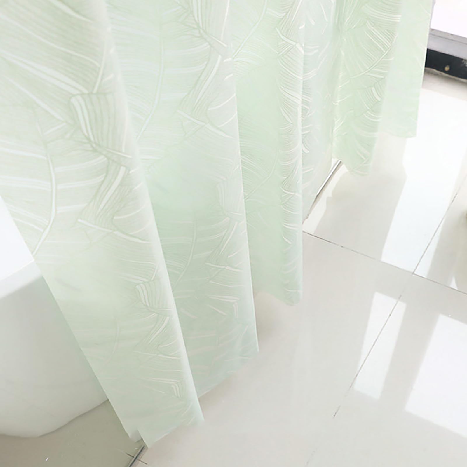 Générique Rideau de Douche EVA léger Semi-Transparent, Rideaux de Bain étanches avec Motif Feuilles, Nettoyage Facile
