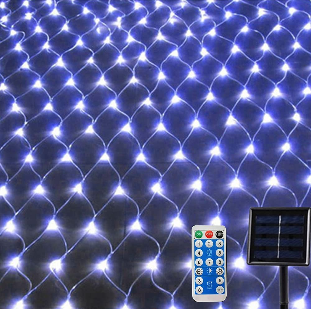 HULA Solar Net String Lights, 3mx2m 200LED Solar Outdoor String Lights Backyard Patio Net Light Balcony Fence Mesh Fairy Light String Waterproof (White)