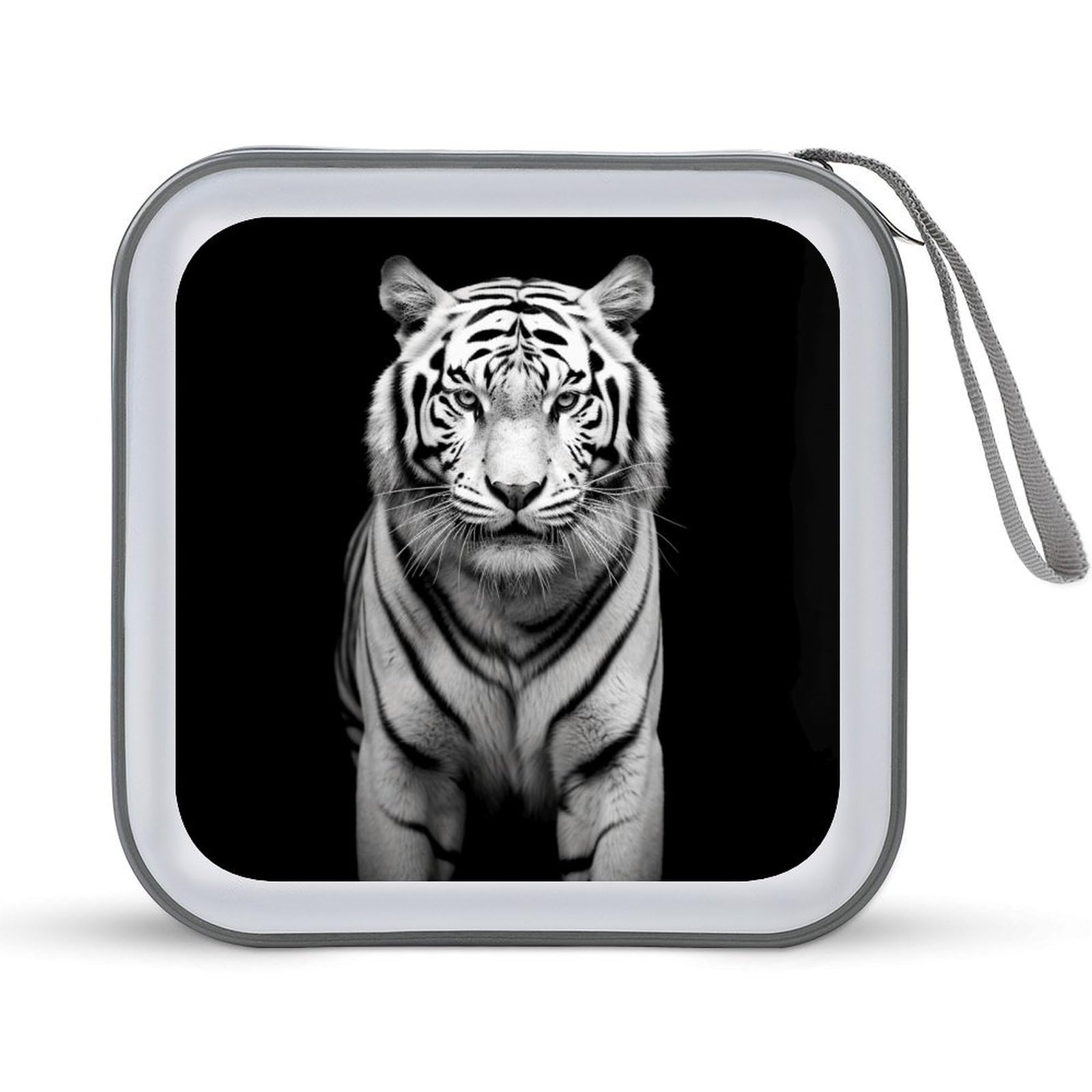 FodPand Black And White Tiger CD Case with Zipper 40 Capacity DVD Case Holder Hard Plastic DVD Disc Storage Box Portable Disc Storage Organizer CD Wallet Bag Media Disc Wallet for Car Home