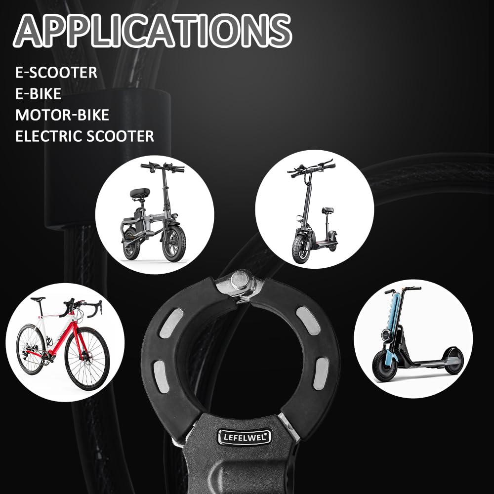Cavo di blocco per bicicletta, lucchetto per scooter elettrico, cavo di sicurezza spesso 12 mm, resistente antifurto, ideale per scooter elettrici, moto, biciclette e passeggini, ferroso