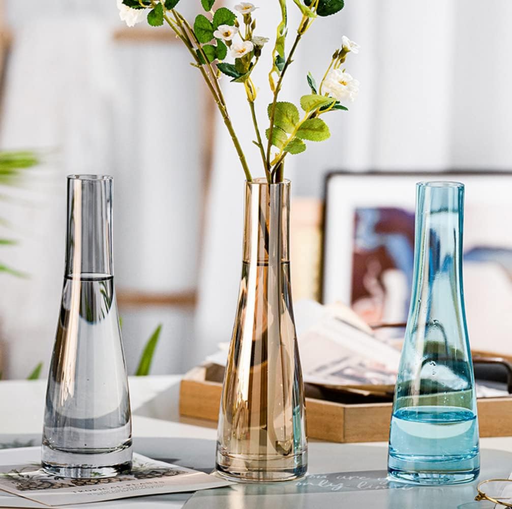 Hand-Made Blown Art Bud Glass Vase Glass Flower Vase Single Stem Vase Bud Vase Centerpieces Vases for Wedding Reception Dining Table Single Rose Flowers (Grey) - Image 6