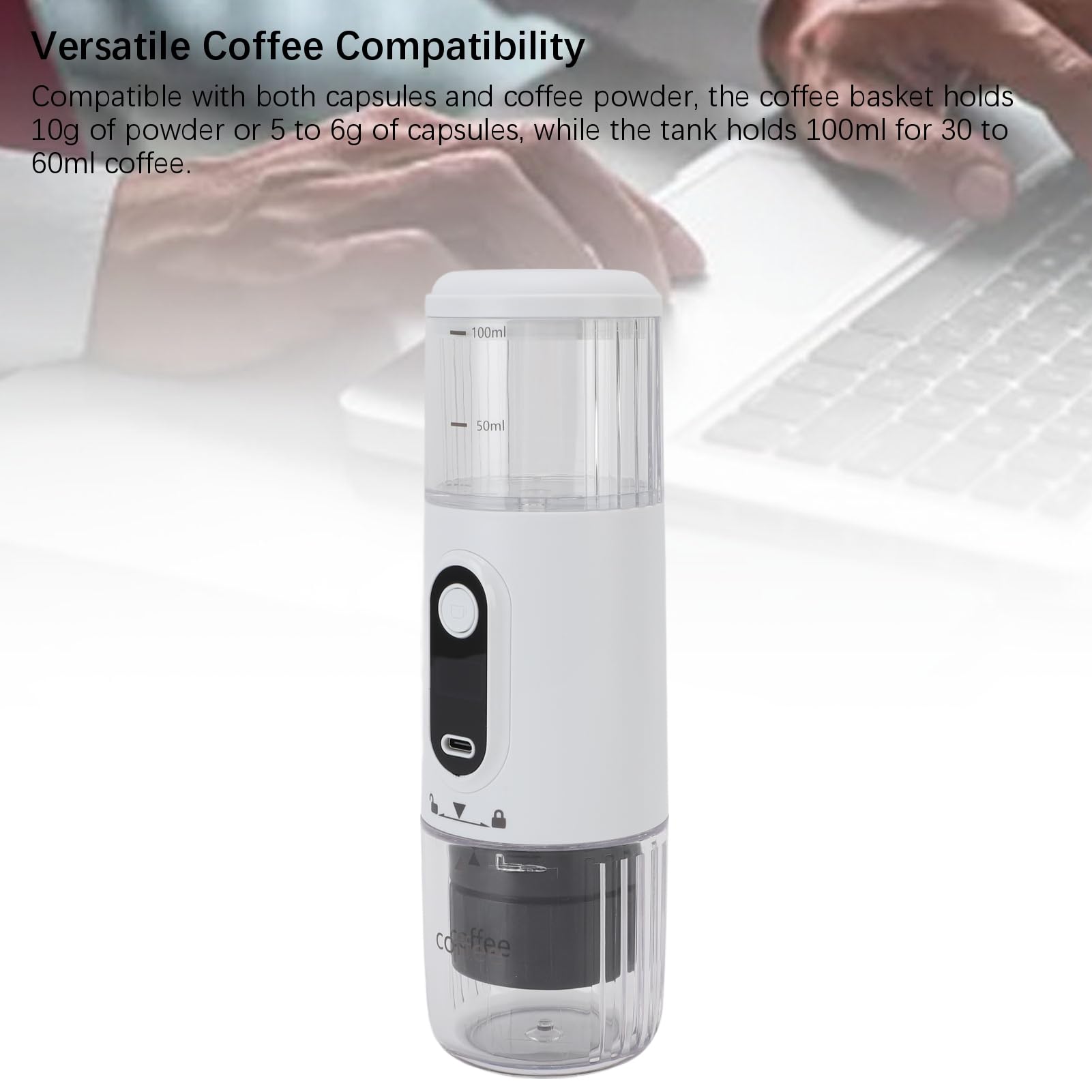 Diyeeni Mały Ekspres do Kawy, Przenośny Elektryczny Producent Espresso, Kawa i Kapsułka, Samongonowanie, 20 Barów Mini-podróży z baterią 2500 MAh z baterią 2500 MAh (WHITE)
