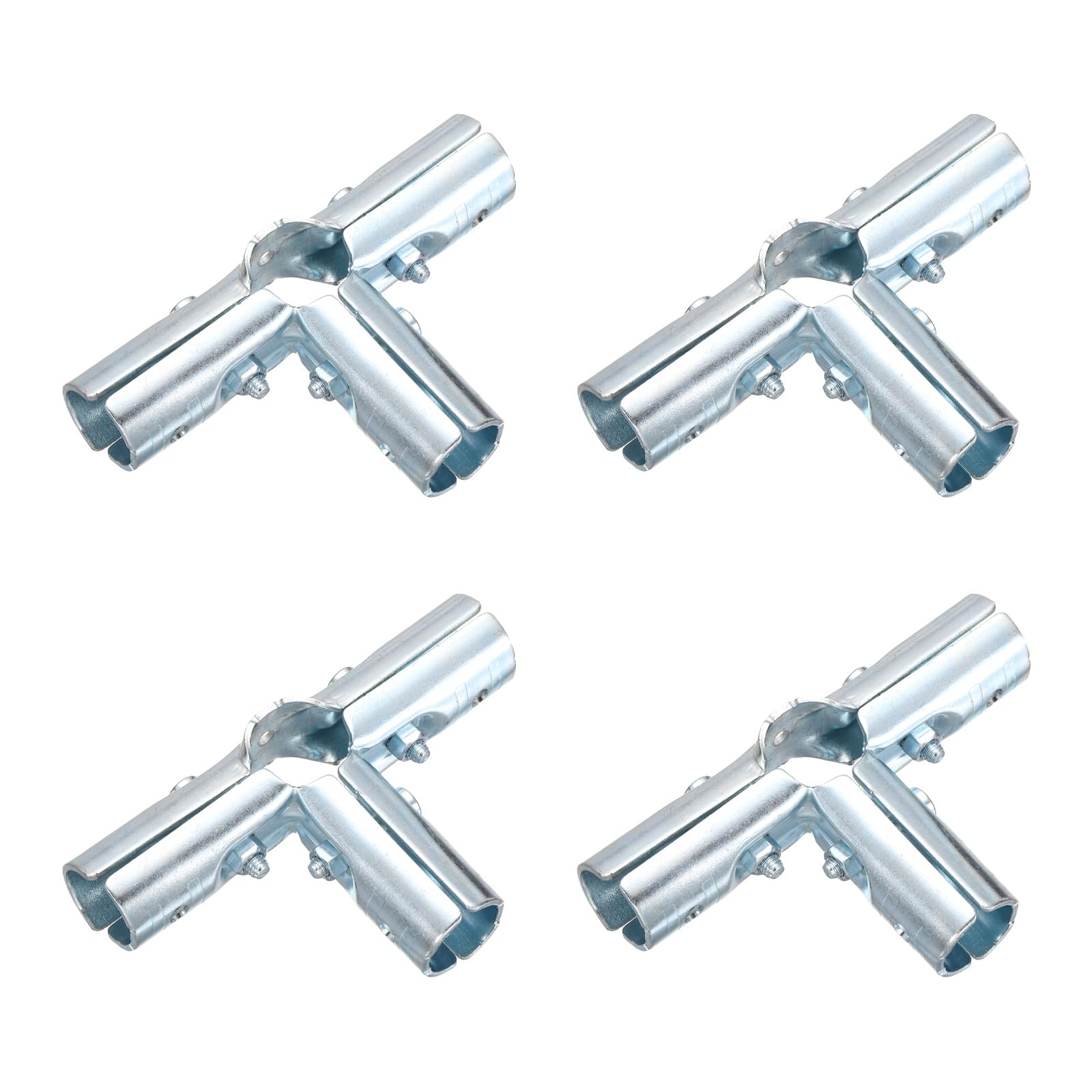sourcing map 4Pcs End Rail Clamps Fit for 1" Conduit Carbon Steel 1.9mm Thick 4-Ways Chain Link Fence Fittings Galvanized Pipe 4-Ways Connectors with Bolts & Nuts for DIY Shelf Rack Cart