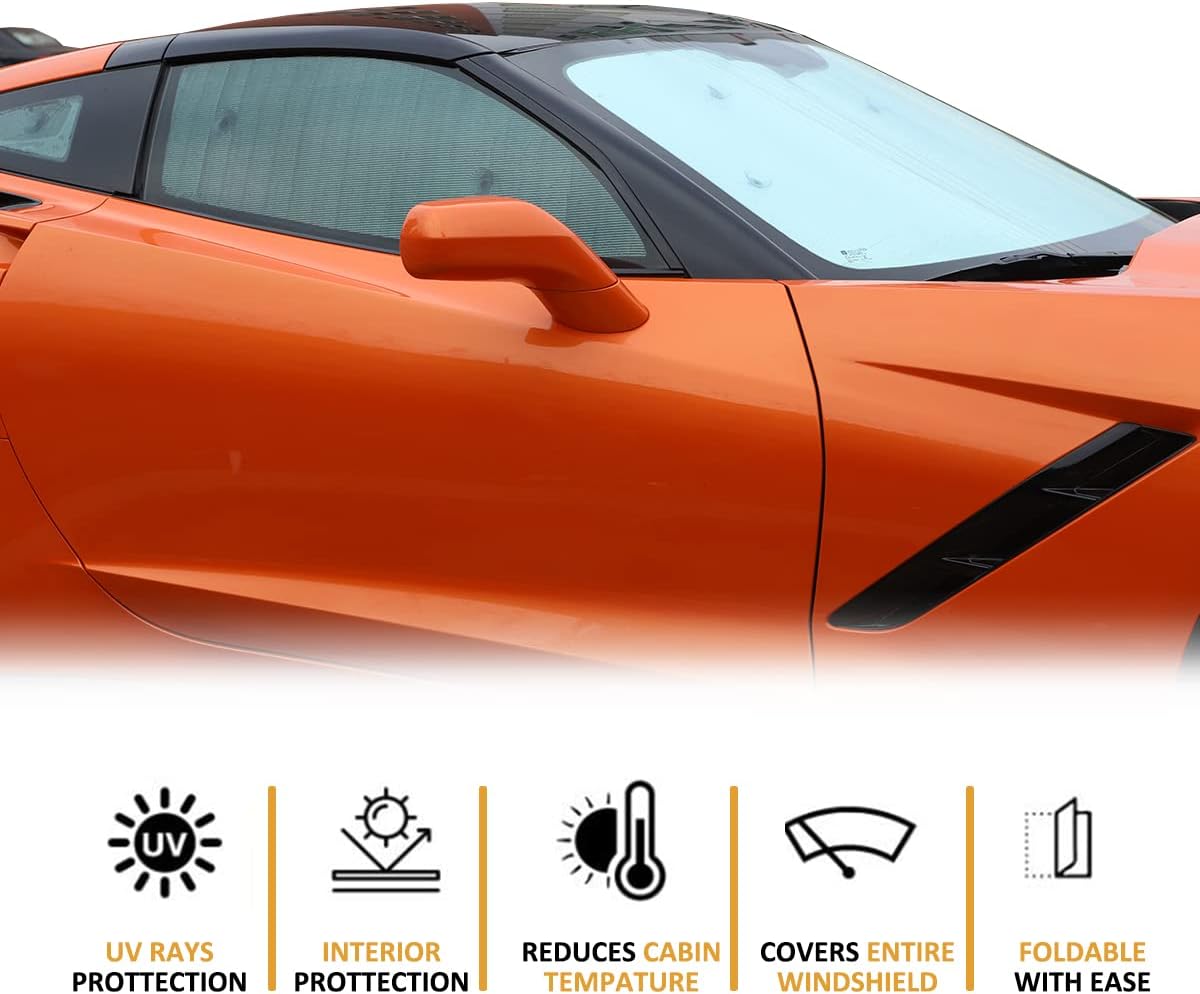 Car Windshield Sunshade, Car Sun Shade Full Rear Window Shades for Chevrolet Corvette C7 2014-2019, UV Rays Sun Visor Protector (Full Window)