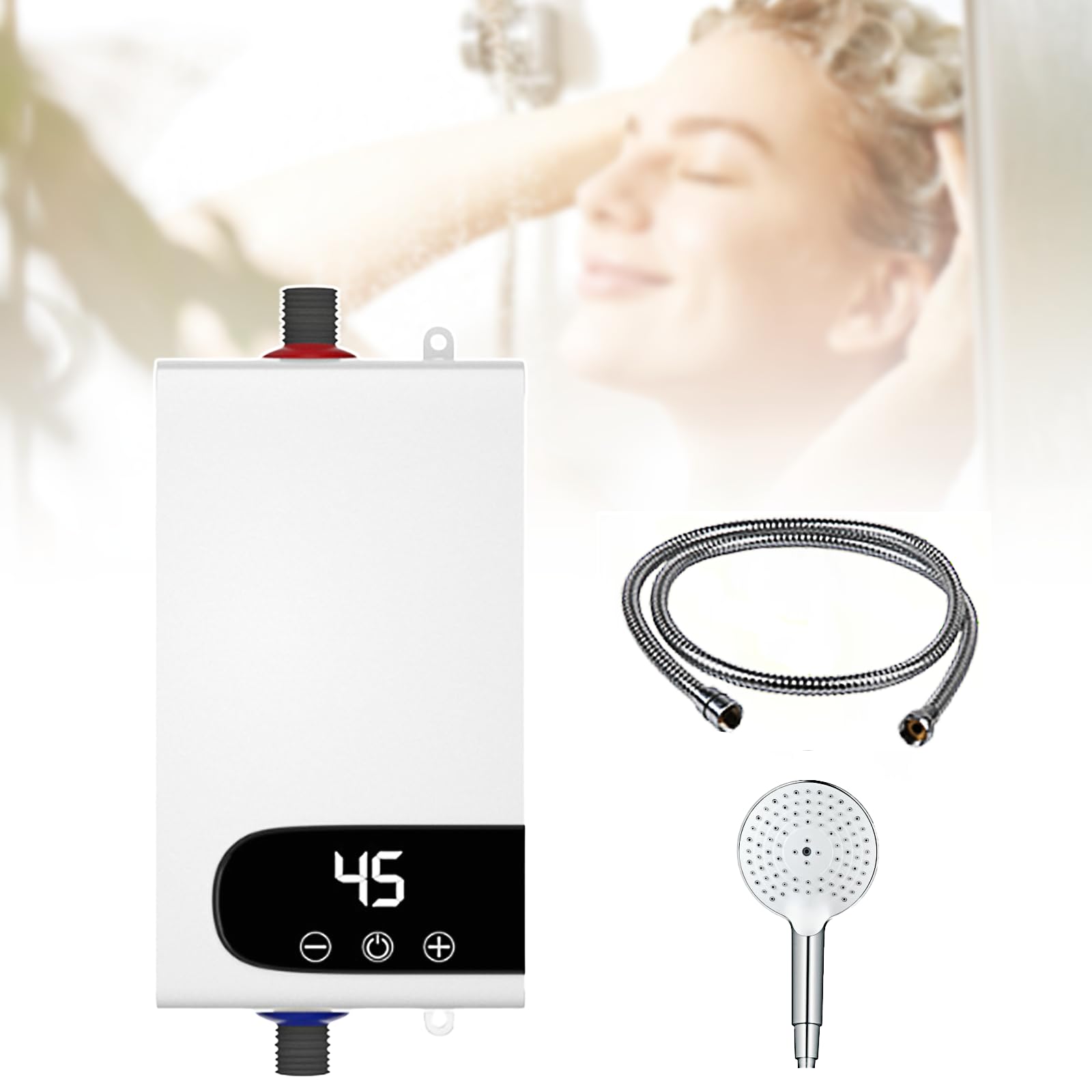 WENJUYInstant Tankless Water Heater Set - Perfect for Kitchen & Bathroom, Heats in 3 Seconds, Adjustable Temperature 30-55°C, IPX4 Waterproof, Includes Showerhead & Hose