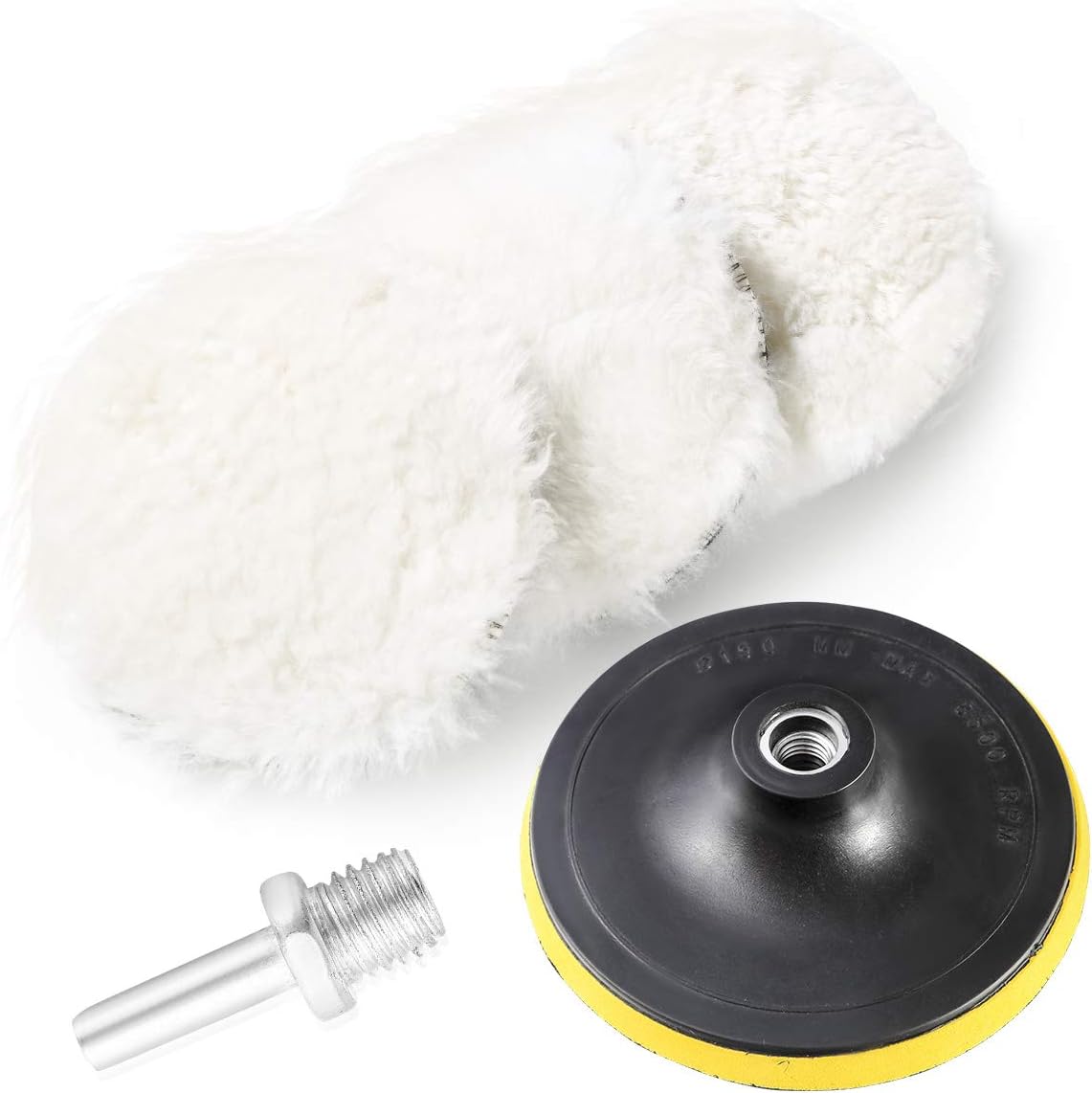 WTSCLS Wool Polishing Pads 5Pcs, Auto Buf fing Pads 6 inch Kit Back Plate with M14 Drill for Car Waxing Polishing