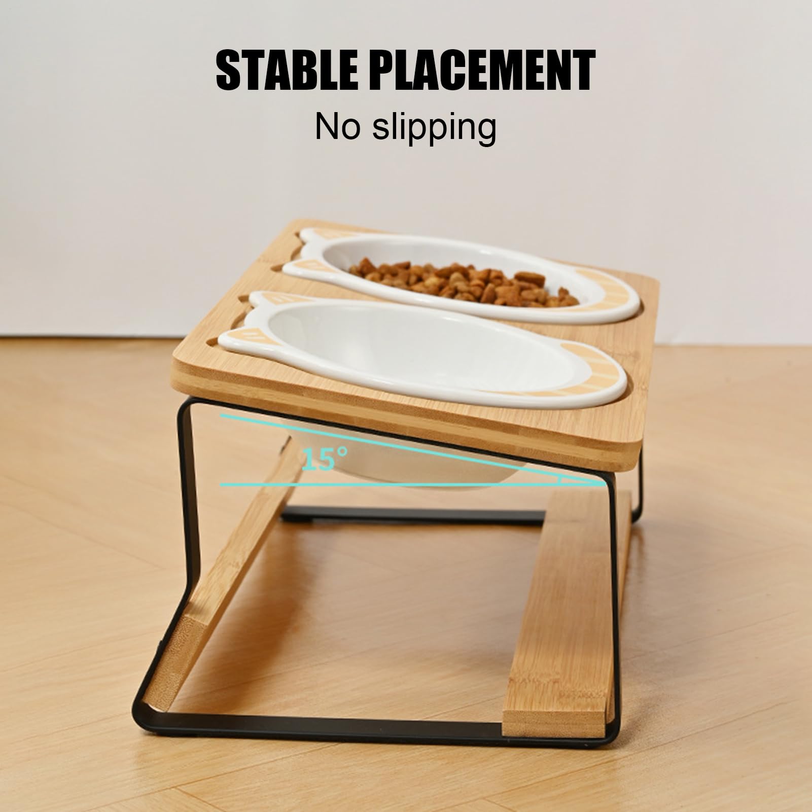 Rialzata Per Cibo Gatti Ciotole Alte Per Gatti | Base in Legno Antiscivolo e Design Inclinato per Appartamento e Viaggio