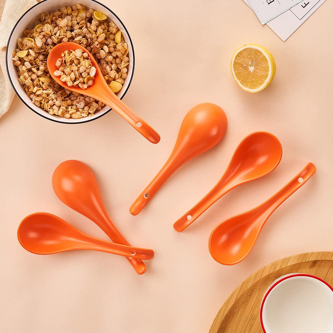CHILDIKE Lot De 6 Cuillères à Soupe Chinoises En Céramique 16,6 Cm | Cuillères Ramen Japonaises Noires, Profondes & Élégantes