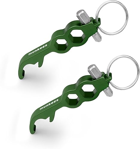 munkees Herramienta hexagonal Abridor de botellas Llavero 2 Pack Aluminio Llave Abridor de Cerveza, Accesorios de Viaje al Aire Libre Verde
