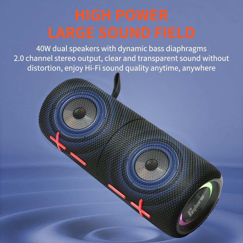 CYBORIS Double haut-parleur Bluetooth 2 en 1 40 W étanche sans fil V5.3 basses profondes son stéréo puissant 24 h lecture véritable appairement
