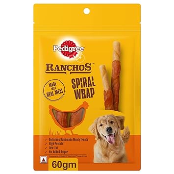 Pedigree RANCHOS Spiral Wrap Treats for Dog, Chicken & Smoky Lamb Flavour, 60 g
