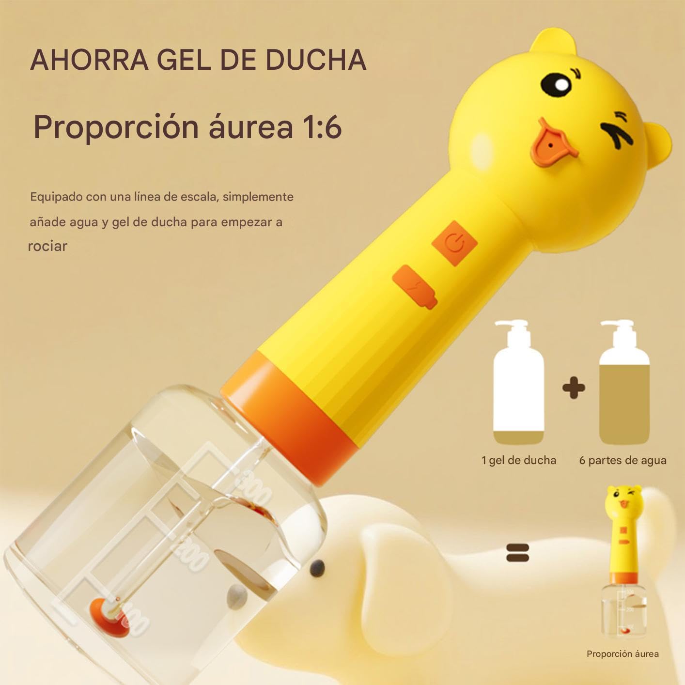 Dispensador De Espuma De Jabón Forma De Oso 350ml | Dispensador De Champú Eléctrico para Ducha - Aplicador De Espuma Recargable para Aseo De Mascotas Gato Perro Baño