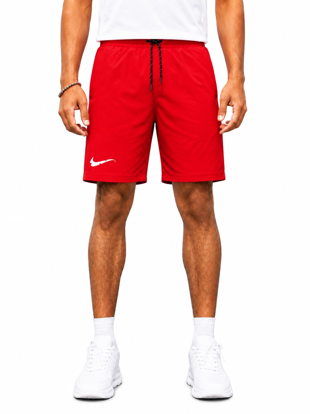 CP Men's Athletic Shorts, Red with Swoosh Logo-picture-54