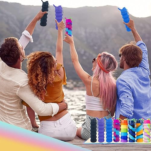 Miniatura 5 de konlongzan Paquete de 2 botellas de agua plegables de silicona con mosquetón, botella de agua expandible de 16.9fl oz, botella de agua deportiva