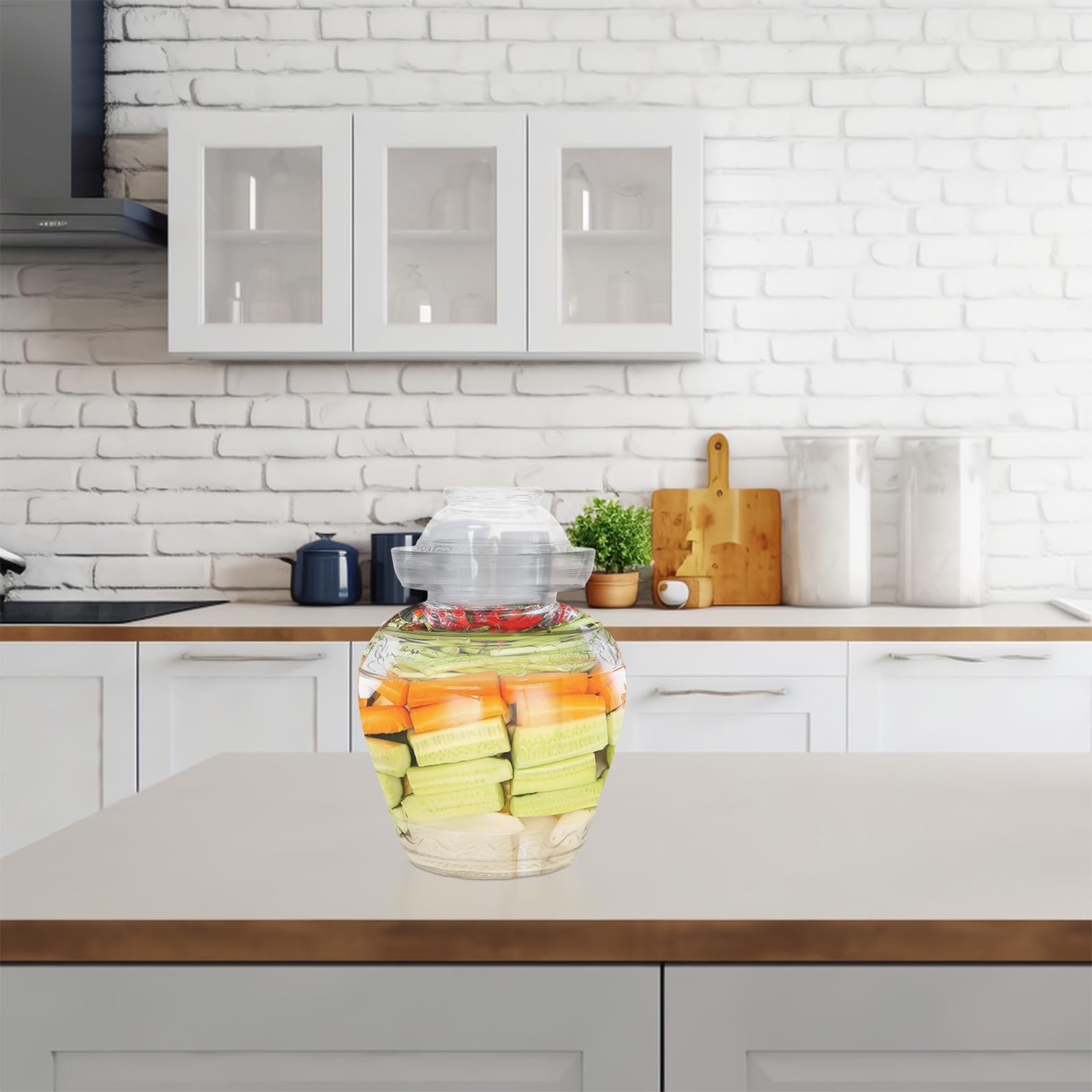 Beaupretty Barattolo per Sottaceti in Vetro Spesso Chiusura Ermetica, Contenitore per Alimenti Domestico Sigillato da 3 Kg, Adatto per Conservazione Verdure Stagionali Cucina