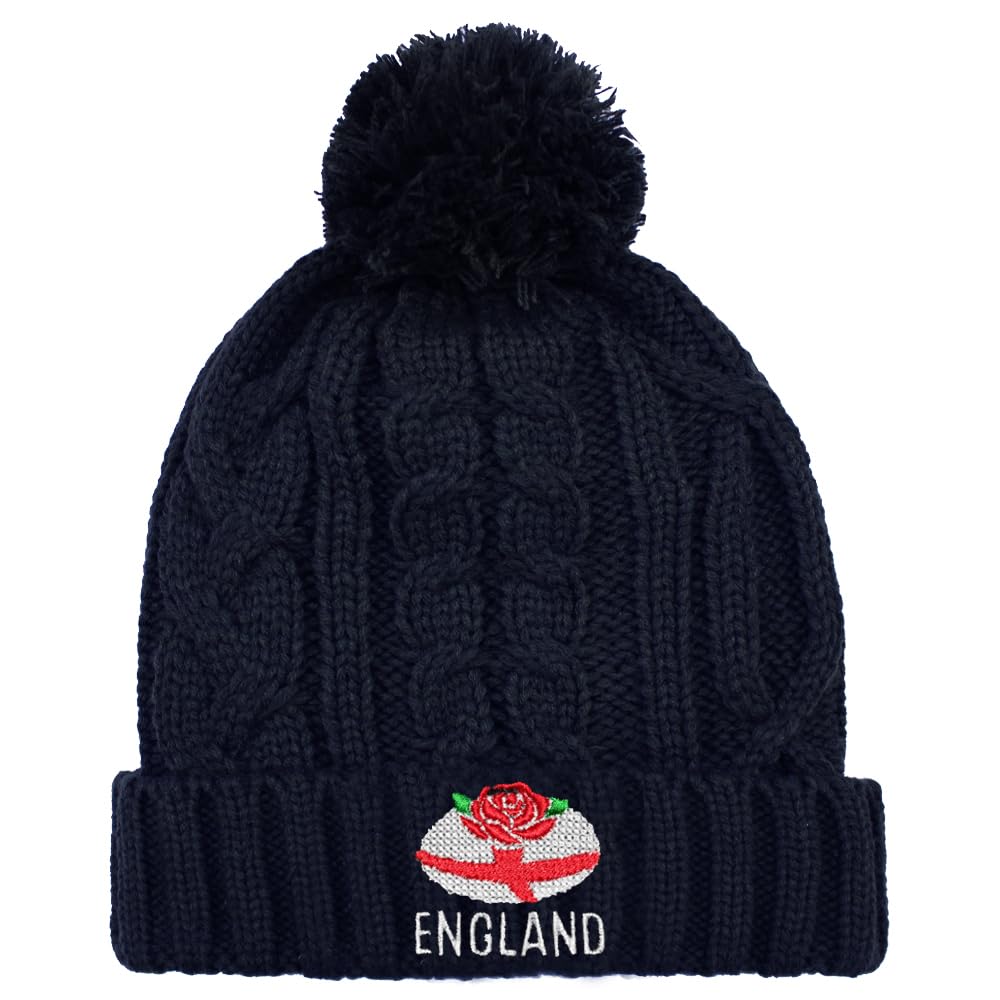 TeddyT's Men's England Embroidered Sports Navy Blue Bobble Hat