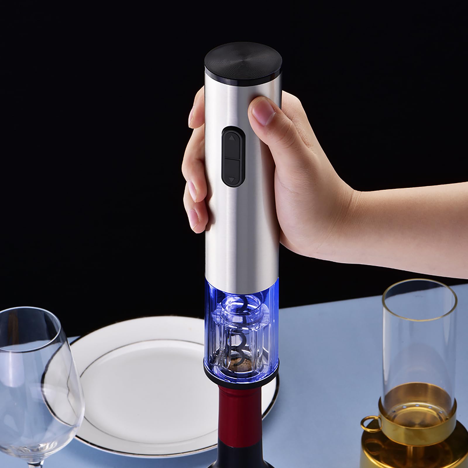 Abridor de vino eléctrico, con cortador de aluminio, abridor de vino reutilizable de acero inoxidable recargable, para fiesta en casa, bar, al aire libre, fiesta, restaurante y catering, regalo para