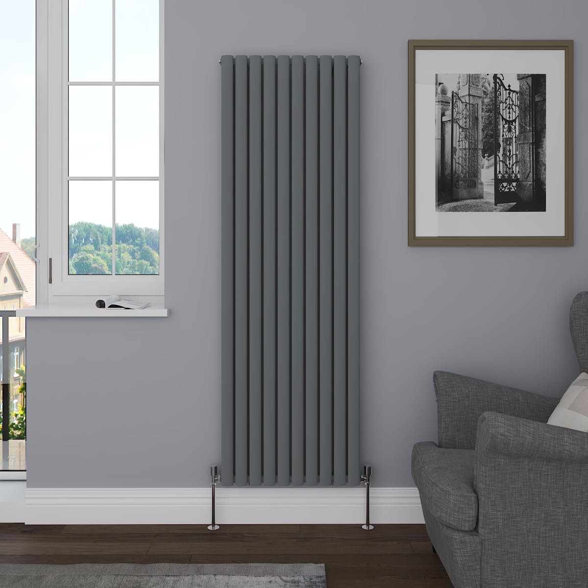 Nrg Anthracite Vertical 1800X590mm Oval Column Radiator Double Panel