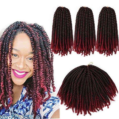 3Packs/Lot 8 Inch Ombre Colors Spring Twist Hair Crochet Braids Nubian Twist Crochet Hair Synthetic Braiding Hair Extensions For Women(1B/BUG)