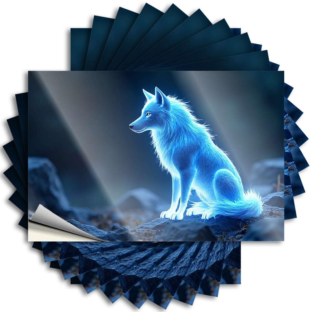 Decals Garage Aesthetic Glowing Blue Wolf Sitting On Rocks for Standing - Haves Easy Peel Removable(6X9CM)