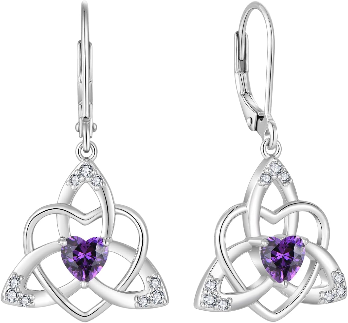 FJ Celtic Knot Earrings 925 Sterling Silver Irish Dangle Drop Earrings Birthstone Jewelry for Women