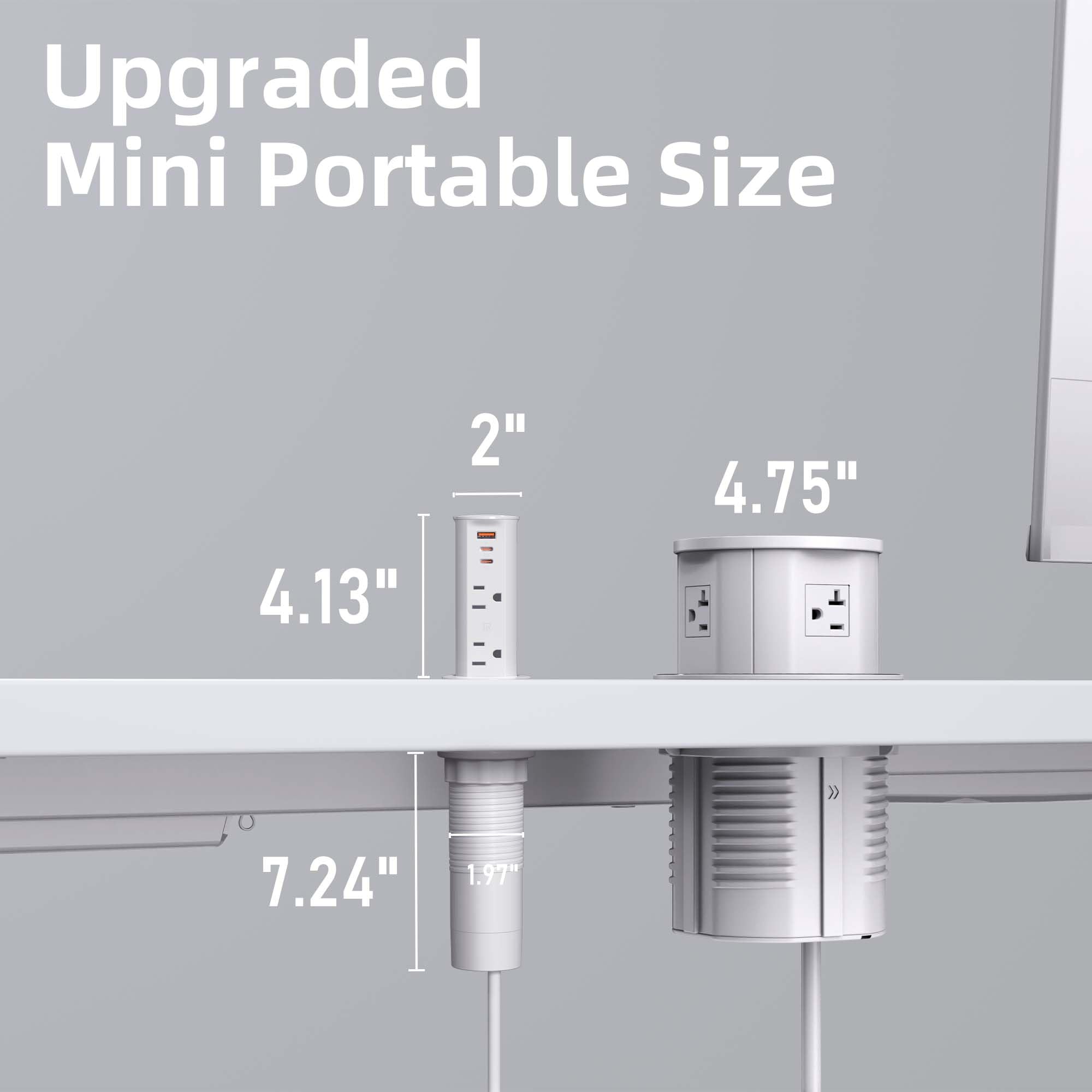 ANNQUAN Confezione da 2 prese pop-up salvaspazio da 5 cm per piano di lavoro con porte USB PD20W, 2 uscite antimanomissione, presa a scomparsa a prova di schizzi