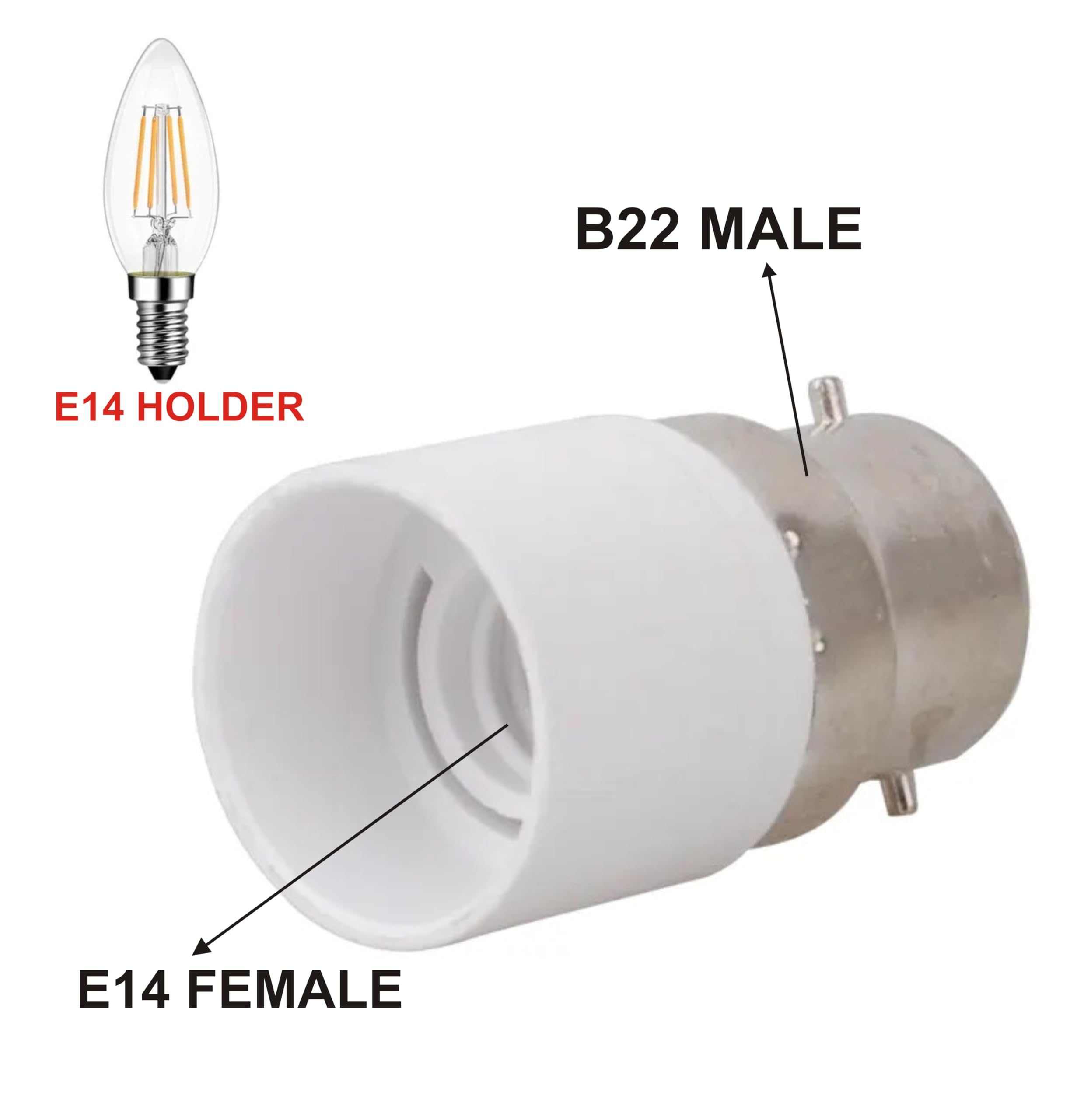 B22 to E14 Lamp Base Converter - White -4
