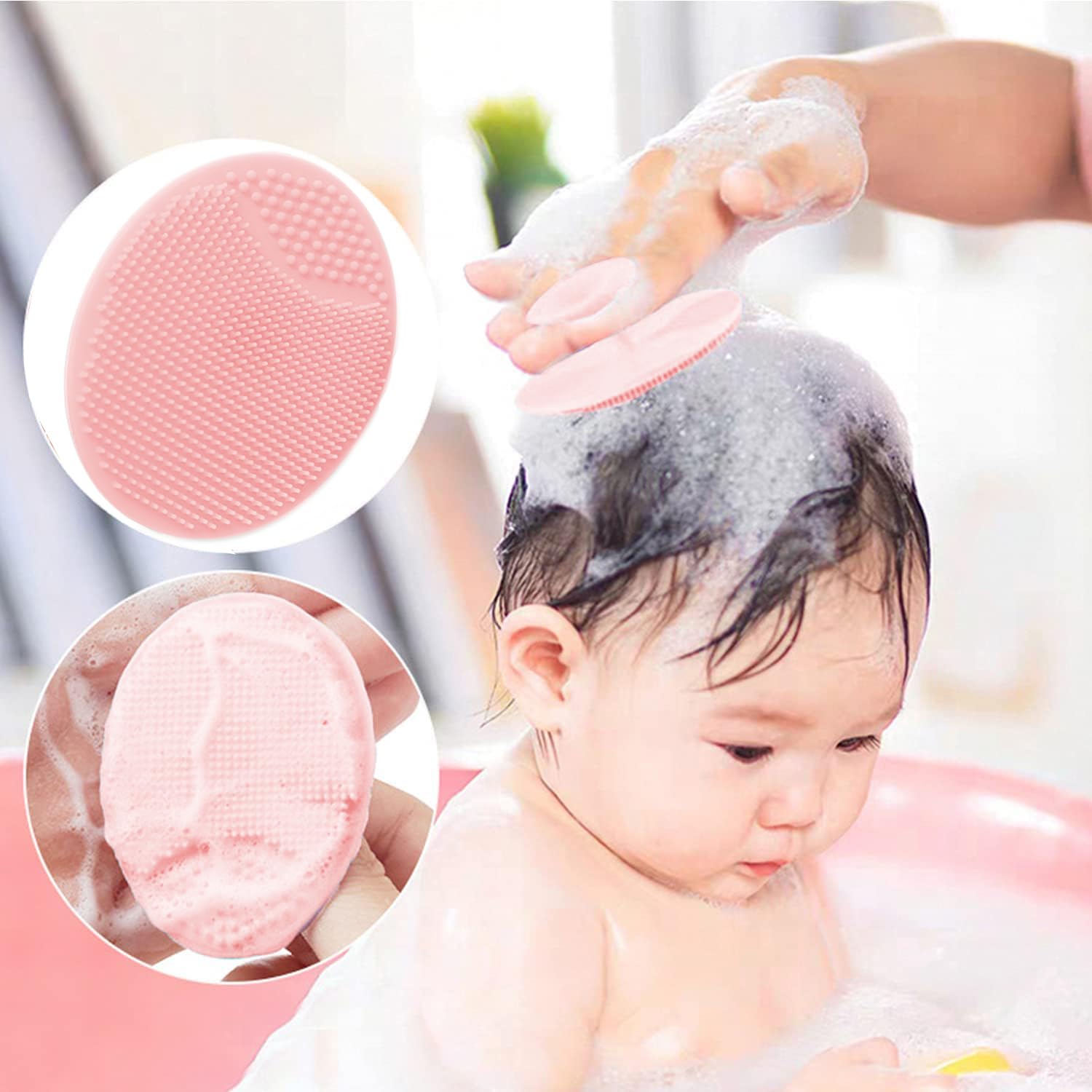 Set di 2 spazzole per capelli per bambini, con setole di capra e tappo per culla (2 unità (Rosa Spazzolino in silicone + spazzolino))