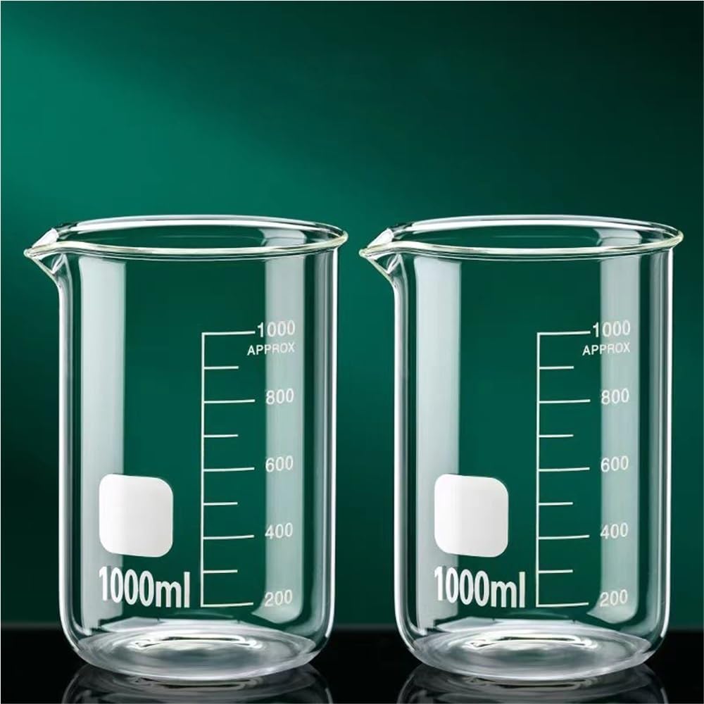 Experimento de cristalería Vasos medidores de vidrio borosilicato alta calidad for laboratorio, 2 unidades, herramienta medición for repostería cocina(1000)