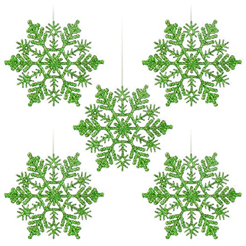 Luxtea 4''/10cm Sparkling Glittered Plastic Snowflake Ornaments Christmas Tree Decorations(30ct, Green)