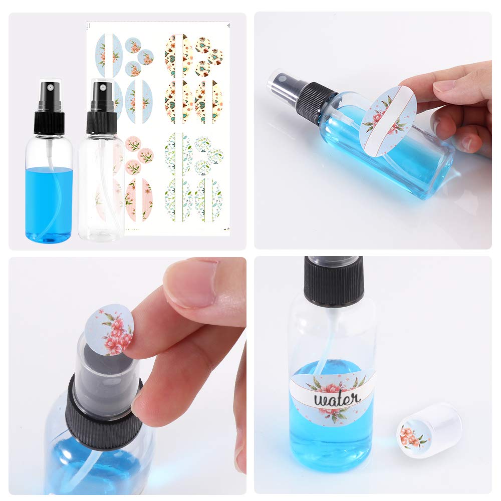 CycleMore 8 Pack 2oz 60ml Clear Plastic Spray Bottles, Small Reusable and Refillable Containers Mist Bottles with Fine Mist Sprayer for Travel, Essential Oils, Cleaning Solutions, Perfumes