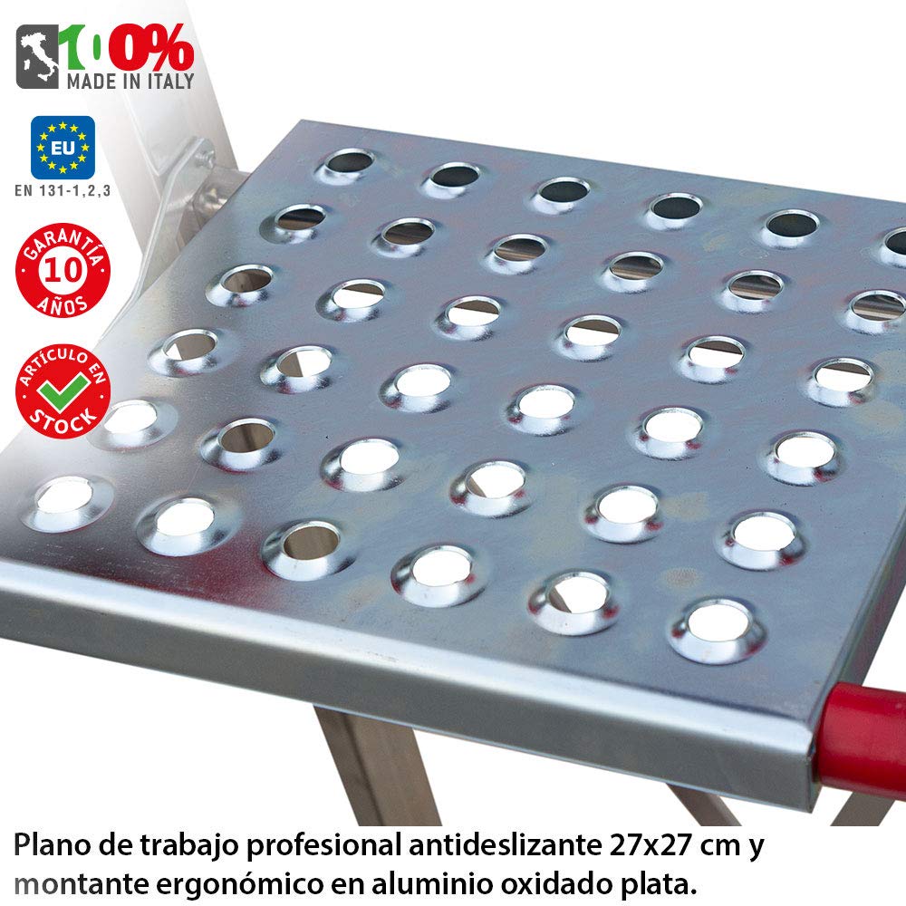 Faraone - Escalera de Aluminio - Escalera de Tijera DOMUS04-162 x 50 x 15 cm - Escalera 4 Peldaños - Máxima Seguridad - Fácil Transporte - Peldaños Anchos y Cómodos