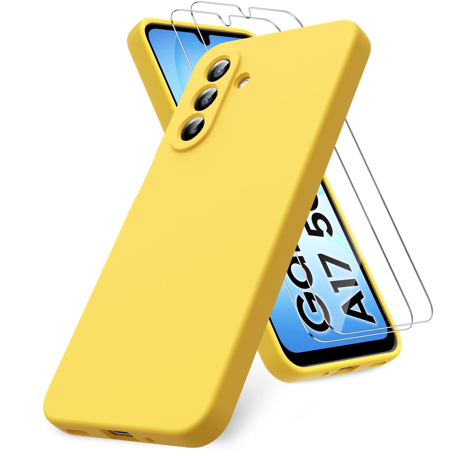 Vansdon Handyhülle kompatibel mit Samsung Galaxy A37 5G Hülle, 2 Stück Panzer Schutz Glas, weiche TPU Flüssigsilikonhülle, stoßfestem Gummi Silikongel Fall-Taupe