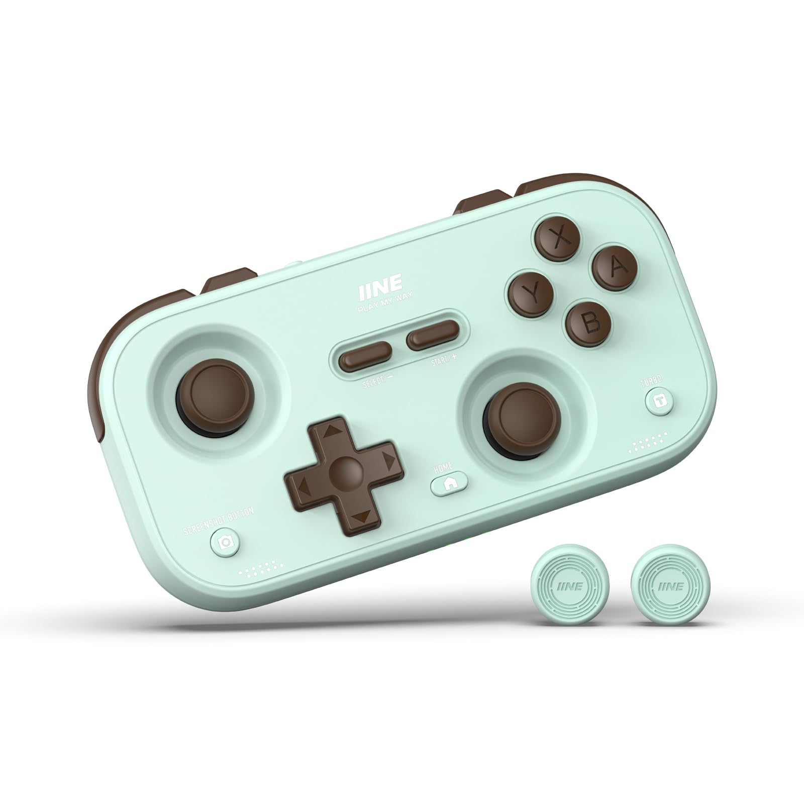 IINE Retro Pocket Game Controller with Hall Effect Joysticks, Switch 1 & 2 Compatible, Wireless Gamepad for Steam Deck, PC, Android, iOS, Customizable D-Pad, Vibration & Motion Control (Mint Choco)