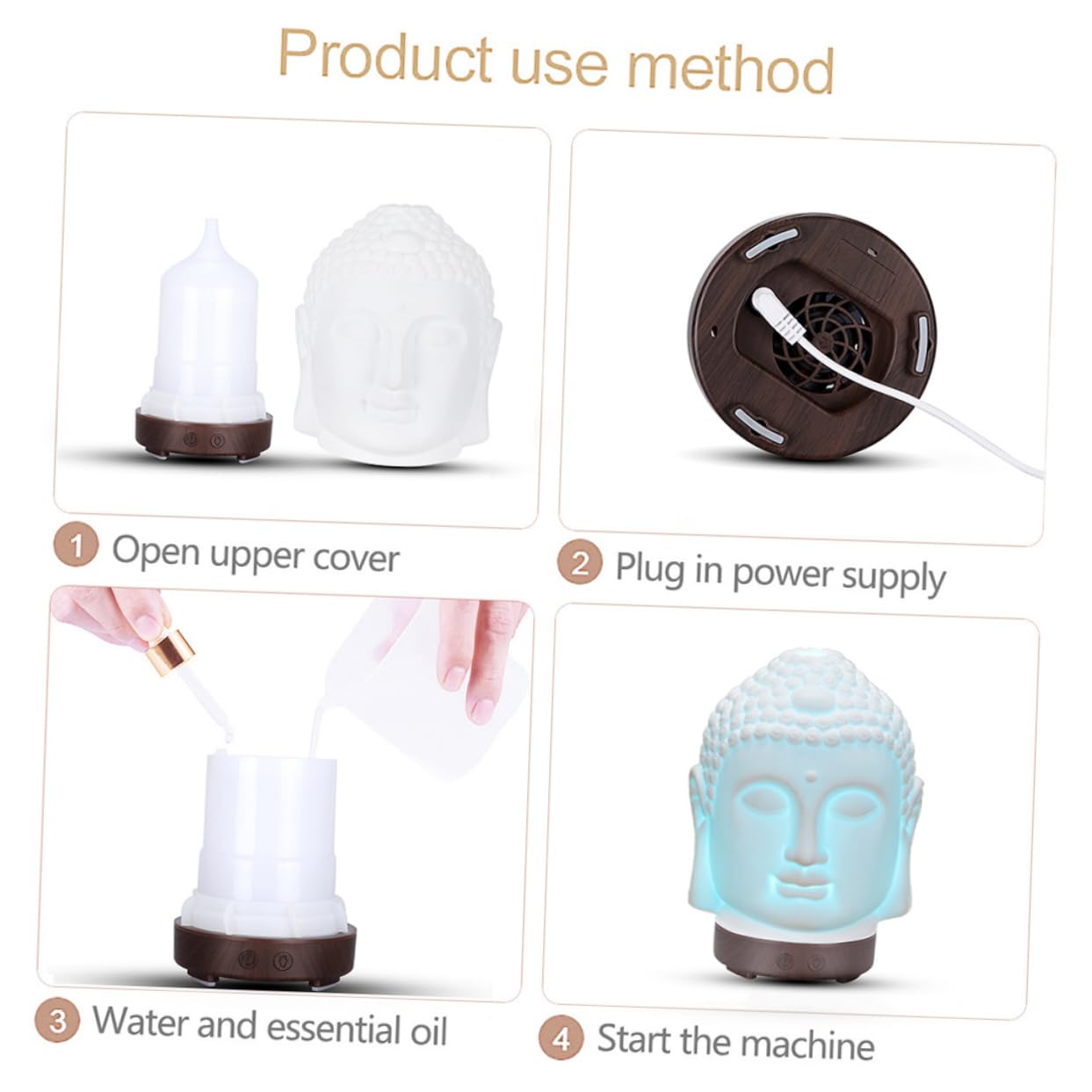 Luftbefeuchter Buddha-kopf-form Keramik Aroma-diffusor Aromatherapie-zerstäuber Öl-diffusor Für Schlafzimmer Nachttisch Schreibtisch