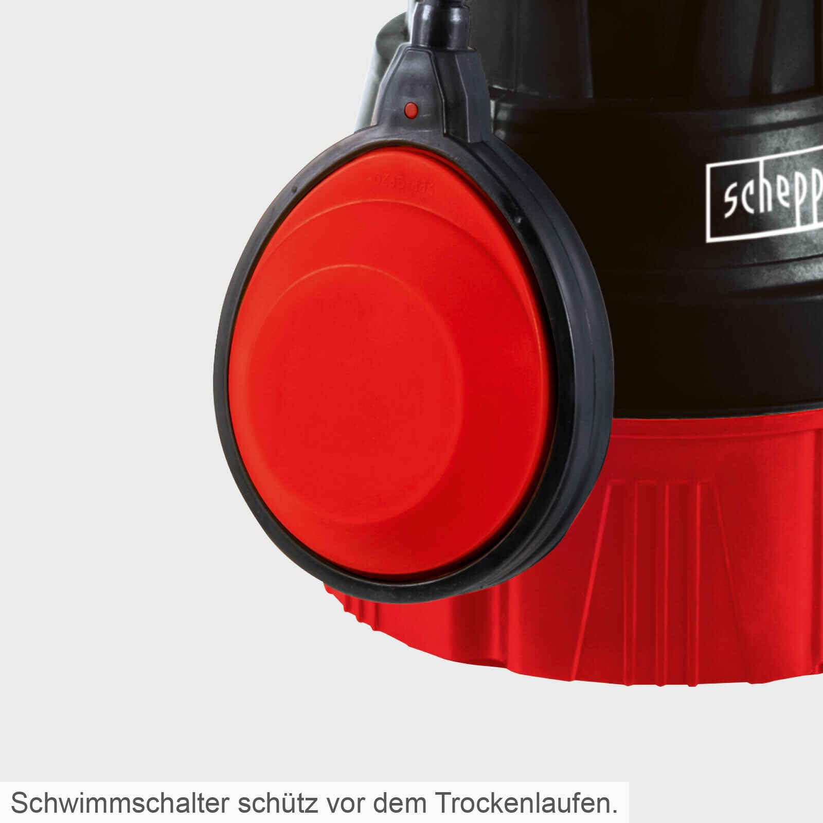 Scheppach Regenfasspumpe RBP350 Wasserpumpe Tauchpumpe mit Schnellkupplung & Absperrhahn | Fördermenge 5500 L/h | Ansaughöhe 11m | Eintauchtiefe 7m | Pumpendruck 1,1bar | Leistung 350W