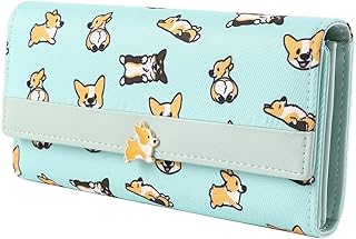 BAYSTORY Corgi Women Big Spender Clutch Travel Organizer Large Travel Purse Perfect Carry-All Money Manager Tri-fold Wallet (green)
