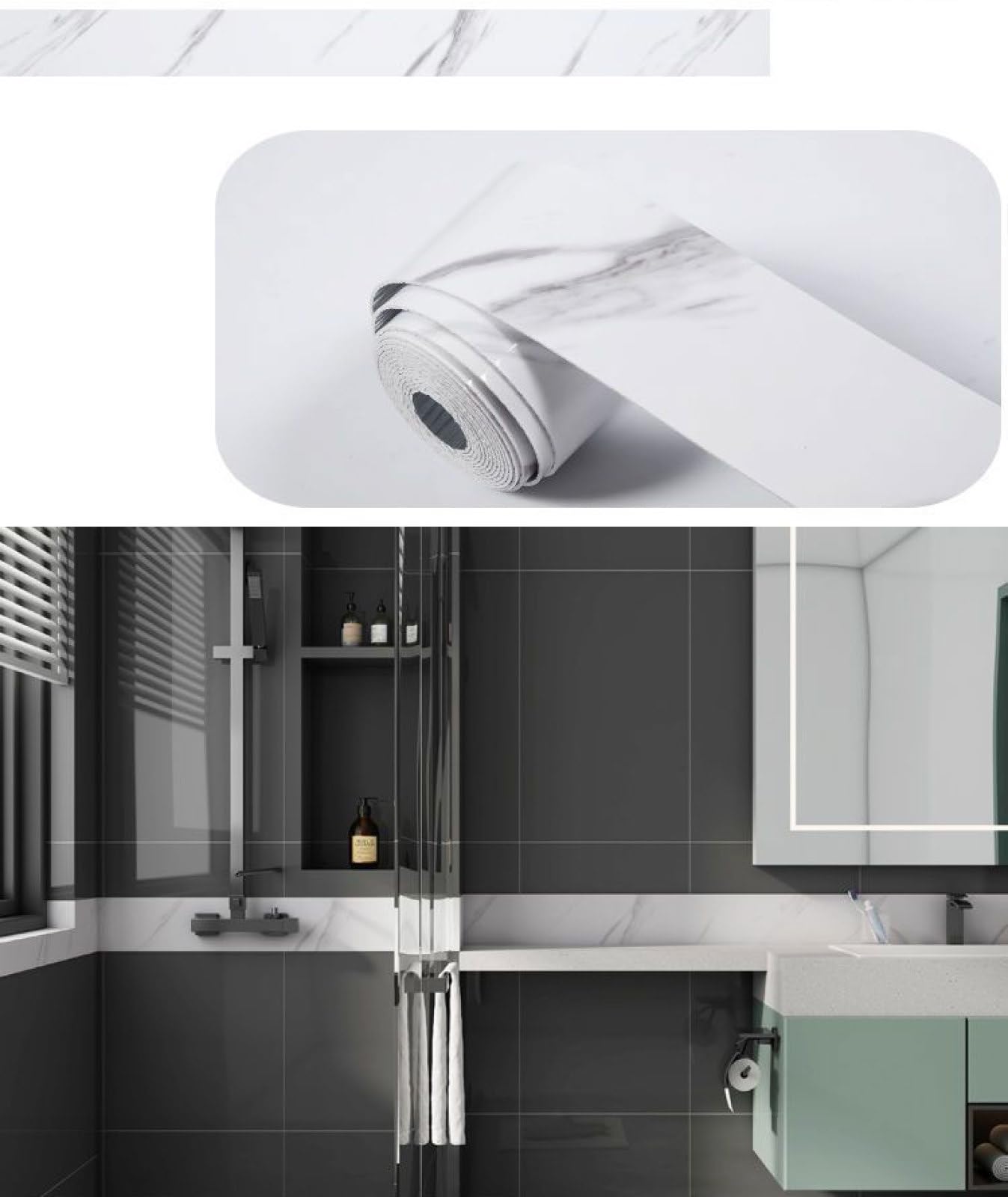 Frise murale adhésive pour masquer les imperfections de carrelage en cuisine et bain