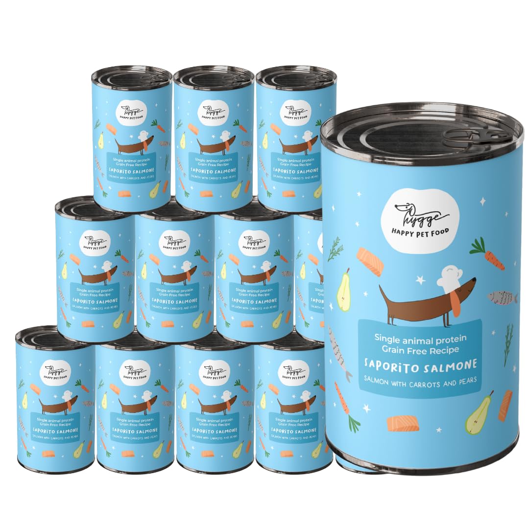 Grain Free Wet Dog Food | Dog Crates with Salmon 12 x 400 g | High Quality Monoprotein | Wet for Dogs Special Offers | Sustainable and Nutritious Hygge Dog