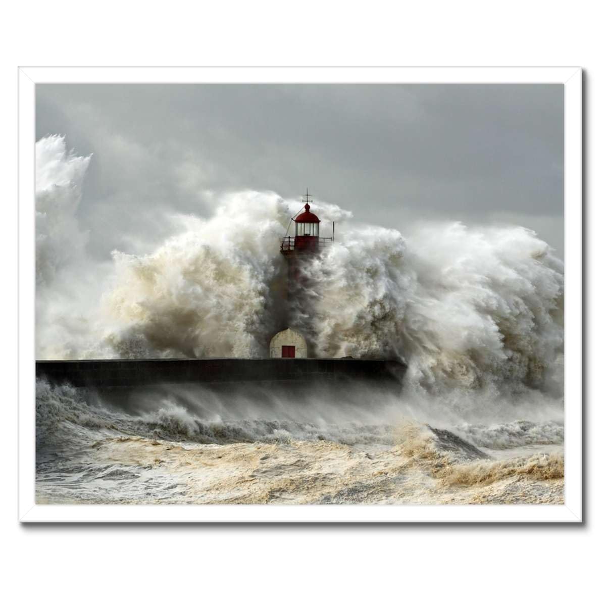 Poster phare tempête cadre noir 50x40 décoration murale