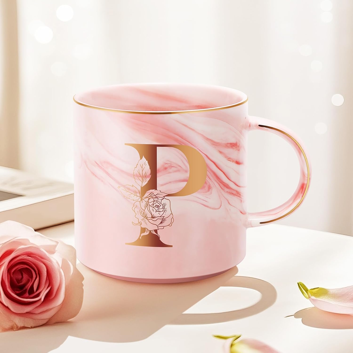 Valentines Day Gifts for Her, Anniversary Birthday Galentines Gifts for Women Mom Grandma Friend Sister Wife Teacher Coworker, Personalized Initial Customized Gift Monogrammed A-Z Coffee Mug 12 OZ(P) - Image 4